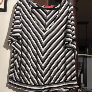 Mango Black and White Chevron V-Neck Top
